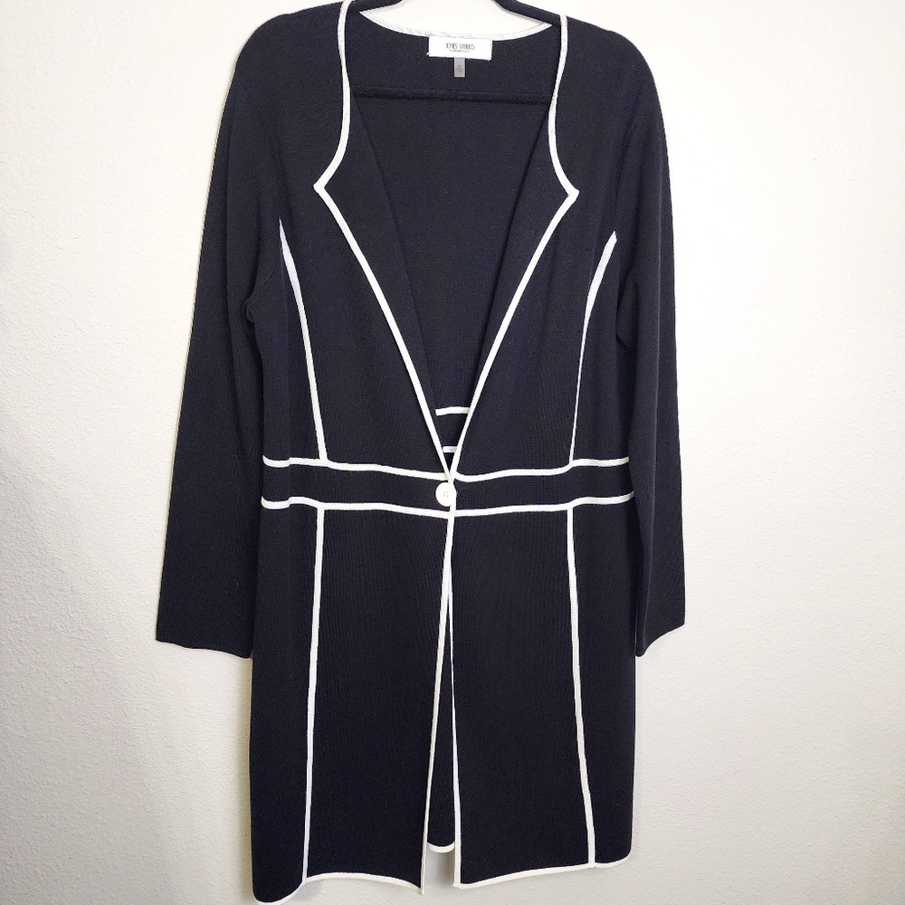 Jones Studio Size XL Elegant Black and White Duster Cardigan Cotton Blend